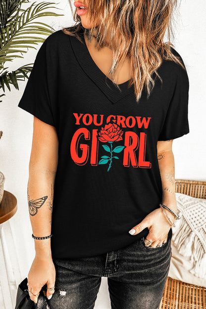 Haut oversize à manches courtes et col en V en mélange de coton délavé minéral 