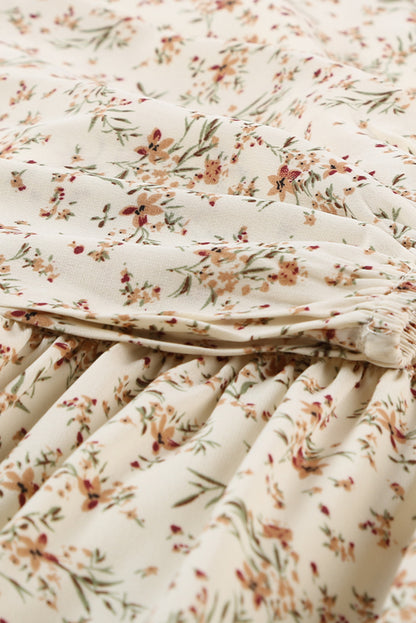 Graceful Elastic Waist Ruffled Floral Dress