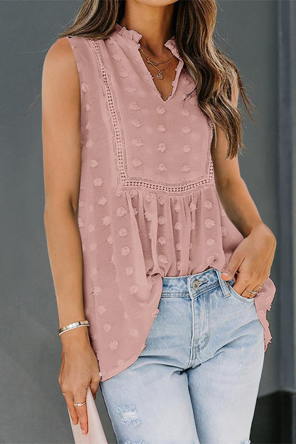 Swiss Dot Split Neck Babydoll Tank Top