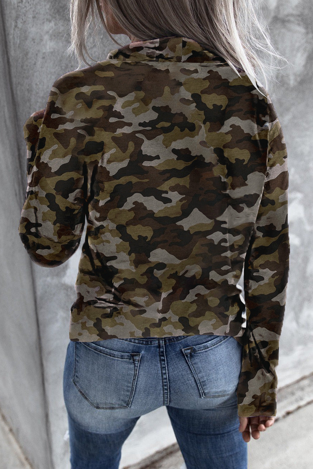 Grey Blue Camo Drawstring Sweatshirt