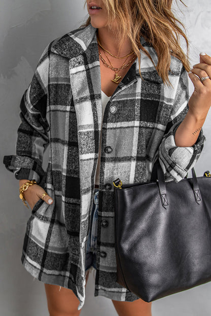 Plaid Print Buttoned Shirt Jacket