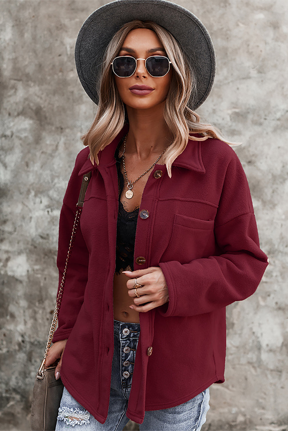 Army Green Turn Down Collar Pocket Button Closure Warm Coat