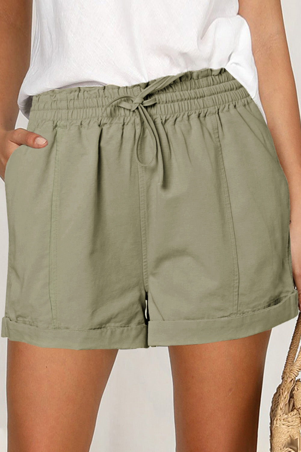 Shorts con cintura elástica y dobladillo enrollado