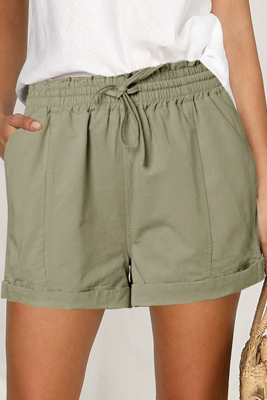 Elastic Waist Drawstring Roll Hem Shorts
