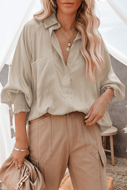 Billowy Sleeves Pocketed Shirt - HannaBanna Clothing