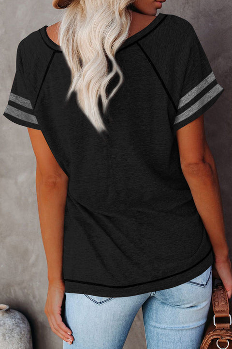 Stripe Sleeve Colorblock T-shirt