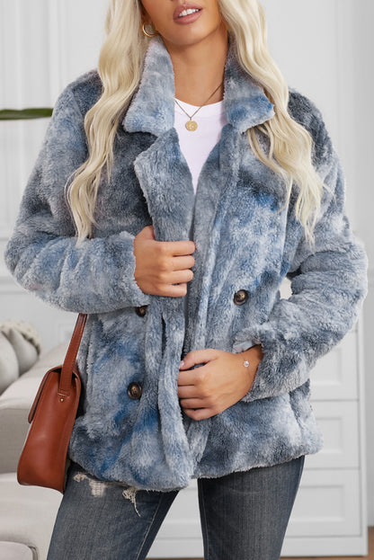 Abrigo polar con frente abierto y cuello de solapa teñido anudado 