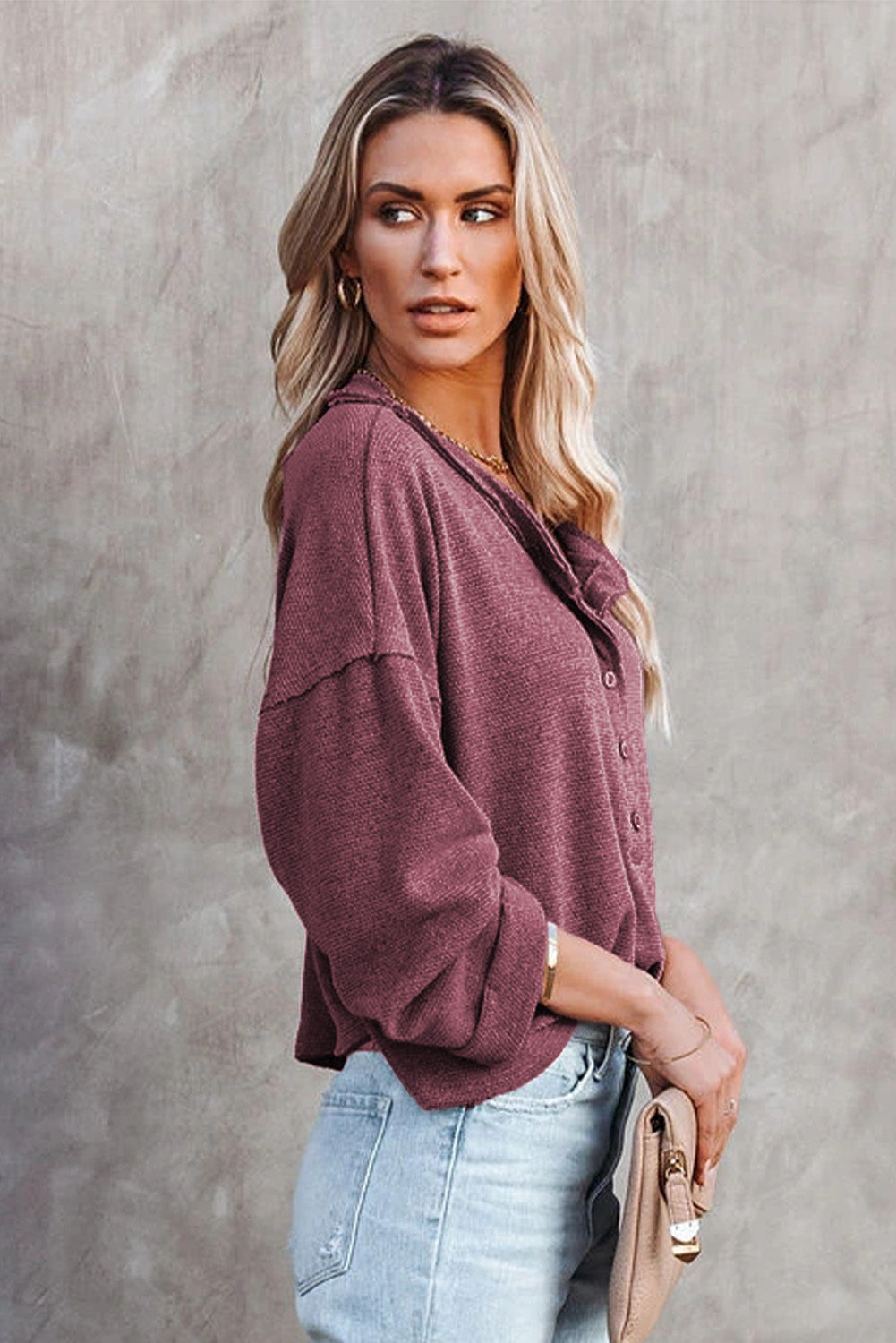 Khaki Buttoned Loose Long Sleeve Shirt