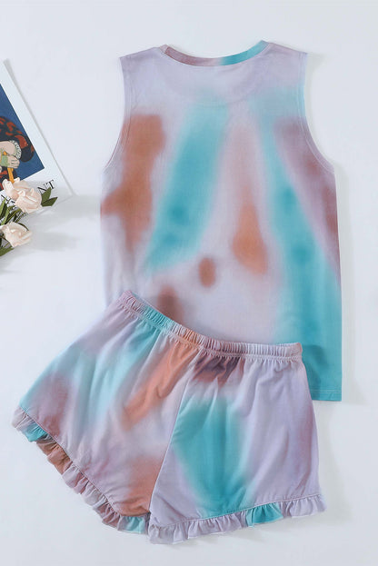 Débardeur bleu clair et short à volants 