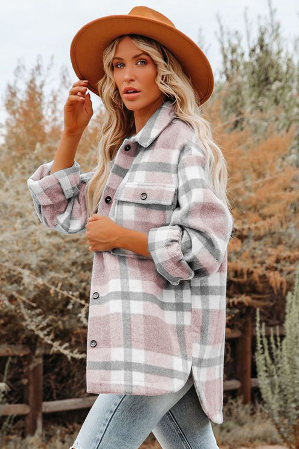 Veste à carreaux avec poche pour femme