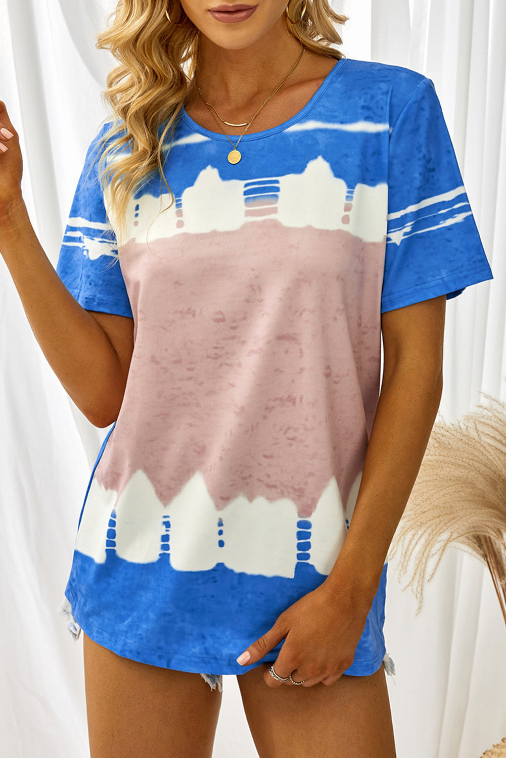 Camiseta con estampado de bloques de color teñido anudado