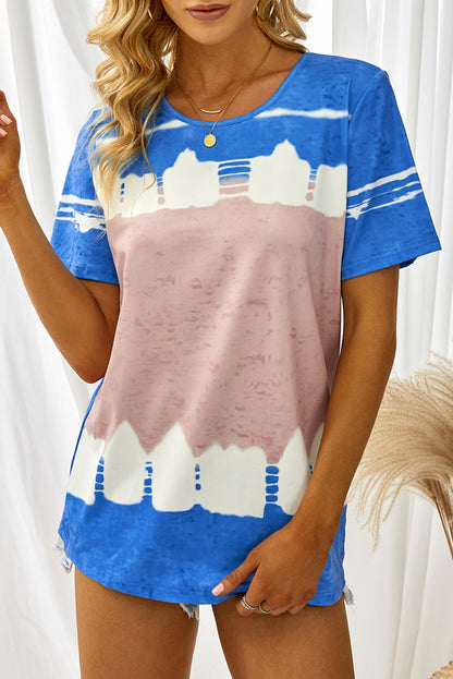 Camiseta con estampado de bloques de color teñido anudado