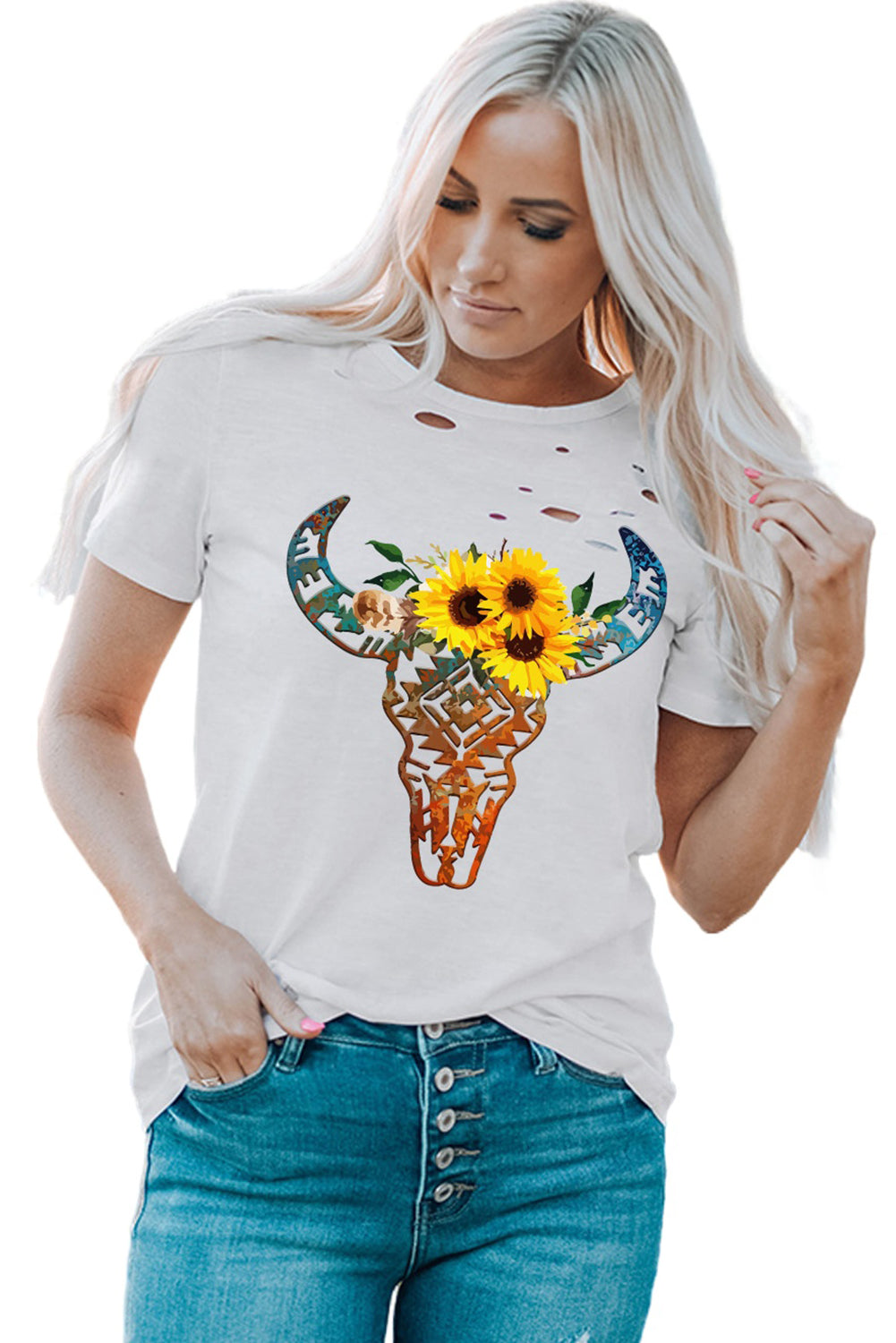 Camiseta mixta de algodón con cuello redondo y agujeros