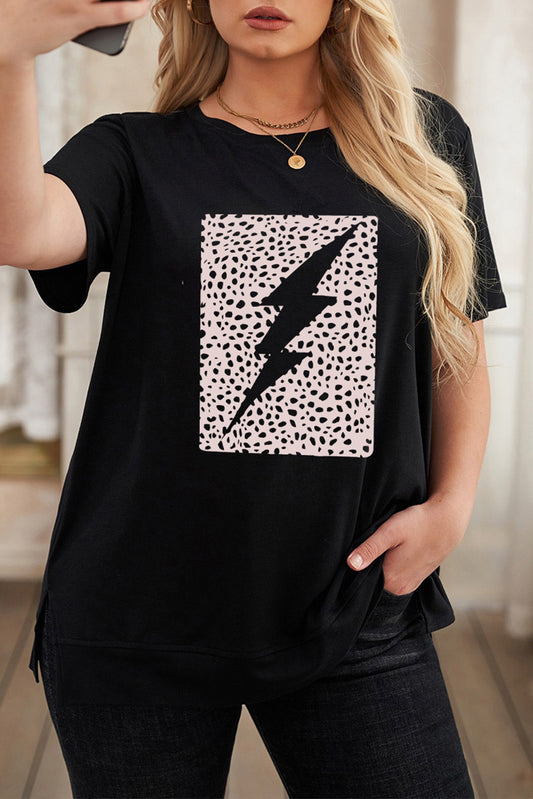 Leopard Lightning Print Crewneck Plus Size T-shirt