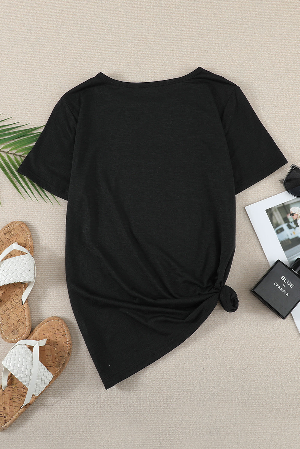 Distressed Crew Neck Leaves Pattern T-shirt