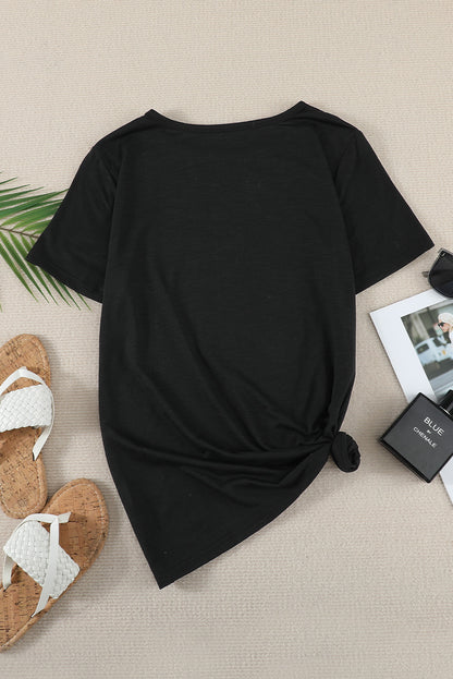 Distressed Crew Neck Leaves Pattern T-shirt