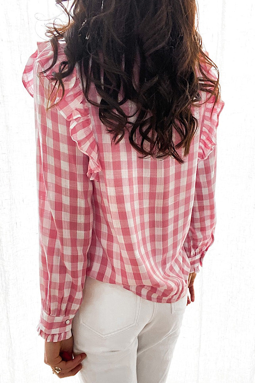 Plaid Print Ruffled Buttoned Shirt