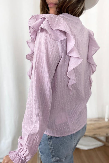 Camisa con mangas de burbujas y volantes transparentes con textura punteada