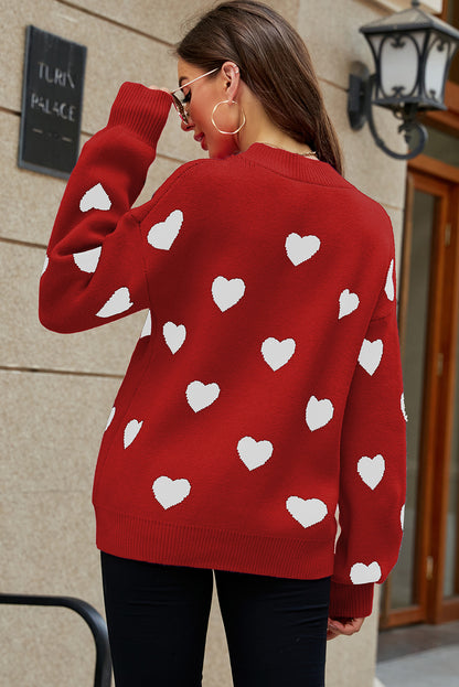 Heart Pattern Ribbed Trim Knit Sweater