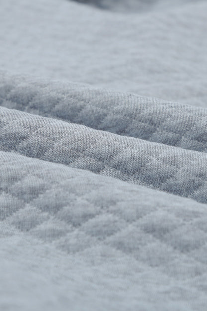 Dark Gray Quilted Snaps Stand Neck Sweatshirt with Fake Front Pocket