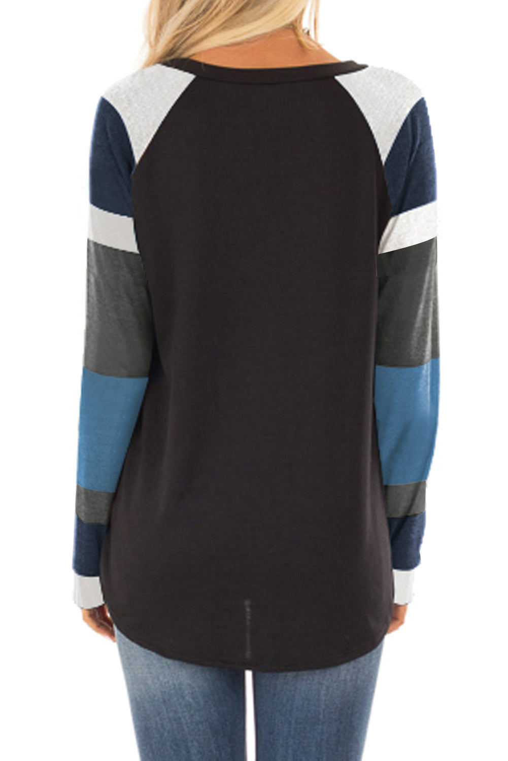 Color Block Striped Twisted Knot Long Sleeve Top