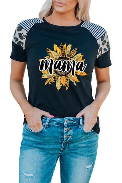 Camiseta de mujer de manga corta con estampado de leopardo a rayas