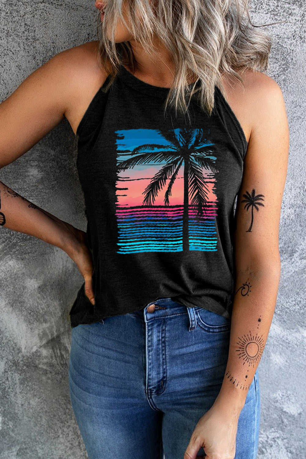 Solid Color Crew Neck Tank Top