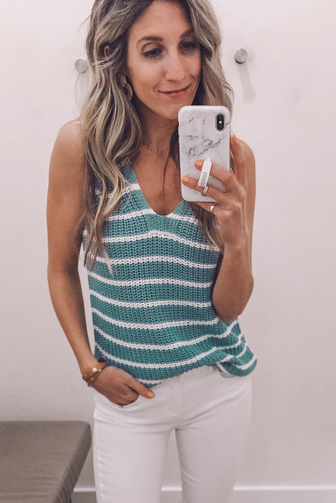 Striped V Neck Sleeveless Knitted Tank Top