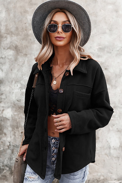 Army Green Turn Down Collar Pocket Button Closure Warm Coat