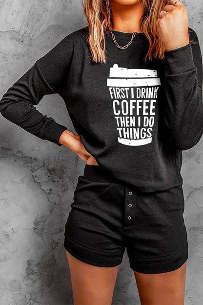 Ensemble deux pièces haut à manches tombantes et short en tricot côtelé gris