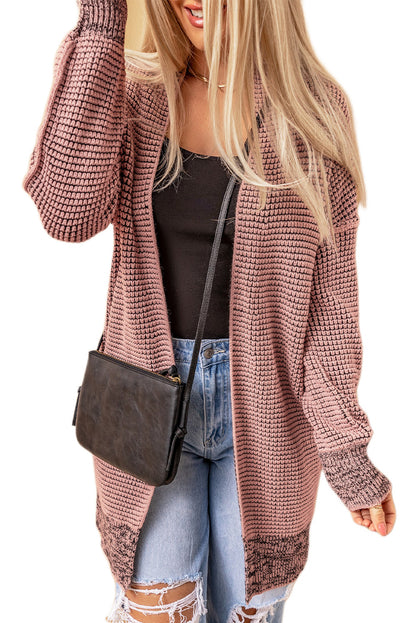 Black Plaid Knitted Long Open Front Cardigan