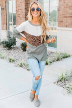 Leopard Print Stitching Color Block Long Sleeve Top