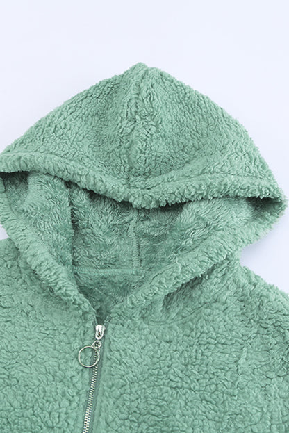 Sweat-shirt à capuche zippé 1/4 en sherpa avec kangourou