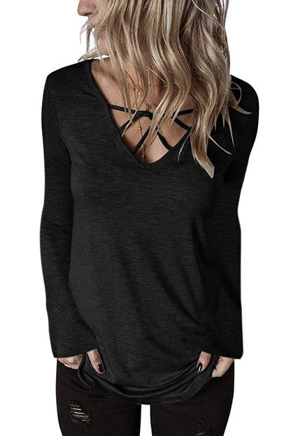 Top de manga larga con cuello en V entrecruzado