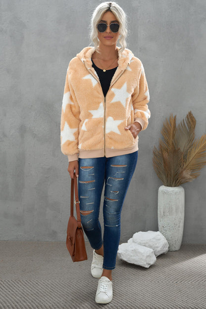 Manteau polaire à capuche et poches zippées à imprimé camouflage 