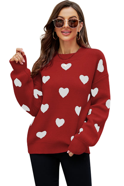 Heart Pattern Ribbed Trim Knit Sweater