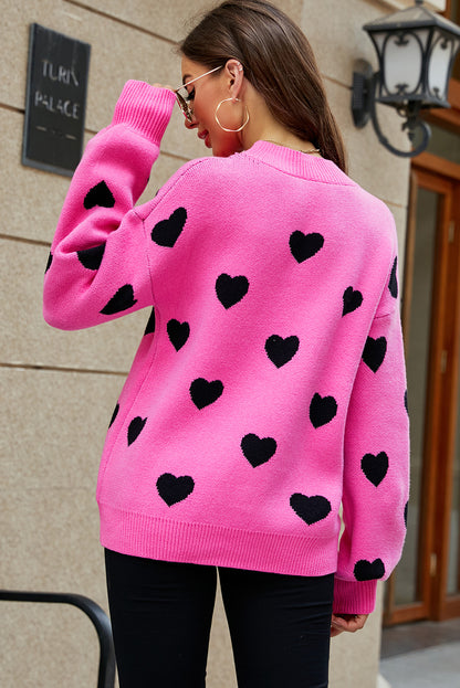 Heart Pattern Ribbed Trim Knit Sweater