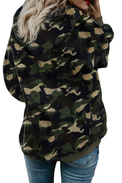 Camo Print Warm Furry Pullover Hoodie