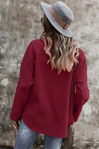 Army Green Turn Down Collar Pocket Button Closure Warm Coat