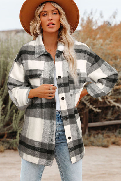 Veste à carreaux avec poche pour femme