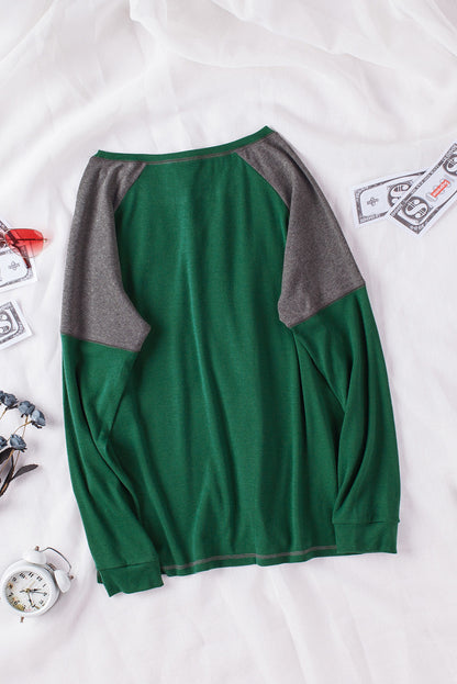 Top de manga raglán con bloque de color caqui