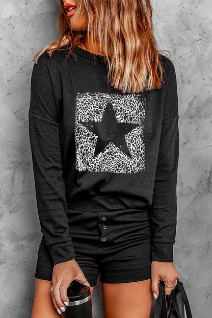 Ensemble deux pièces haut à manches tombantes et short en tricot côtelé gris