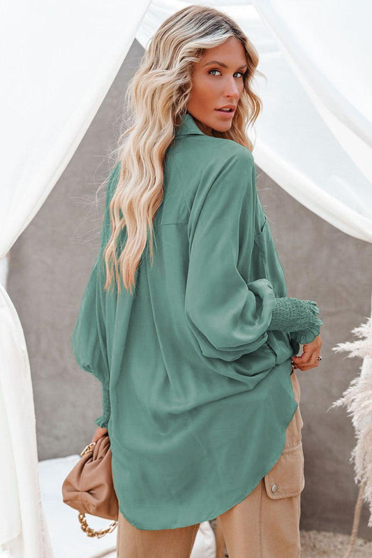 Billowy Sleeves Pocketed Shirt - HannaBanna Clothing