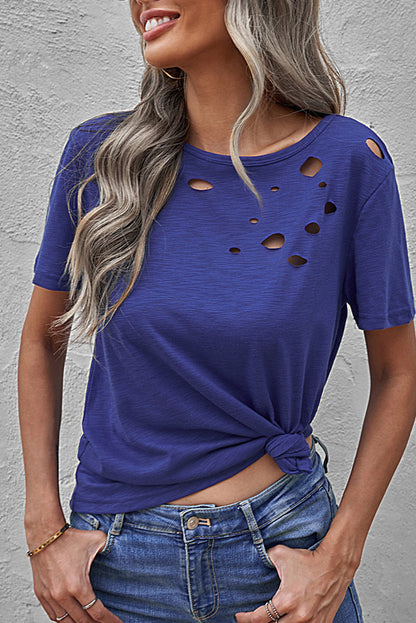 Camiseta mixta de algodón con cuello redondo y agujeros