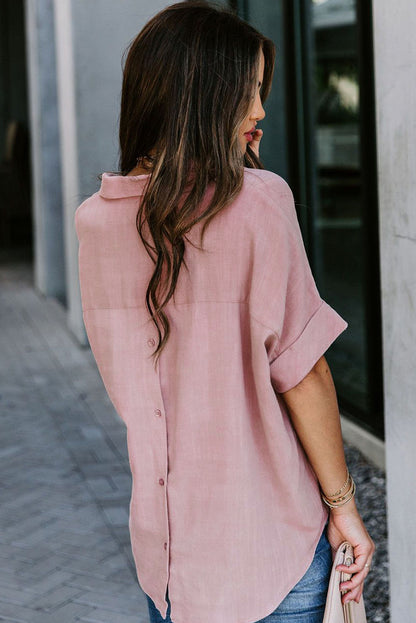 Camisa lisa con botones de manga corta