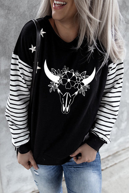 Striped Star Print Patchwork Long Sleeve Top