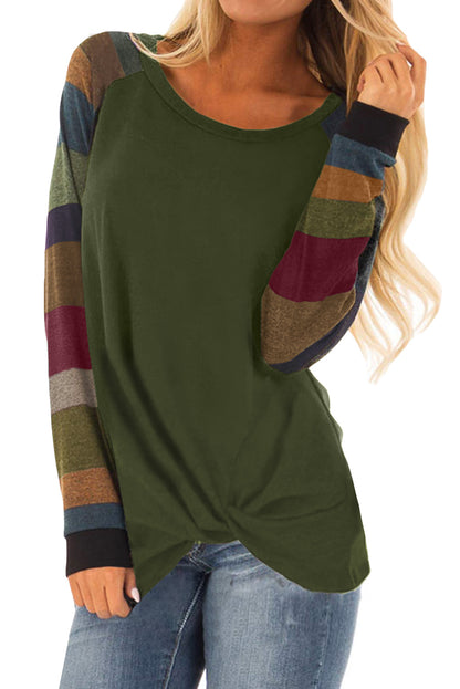 Color Block Striped Twisted Knot Long Sleeve Top