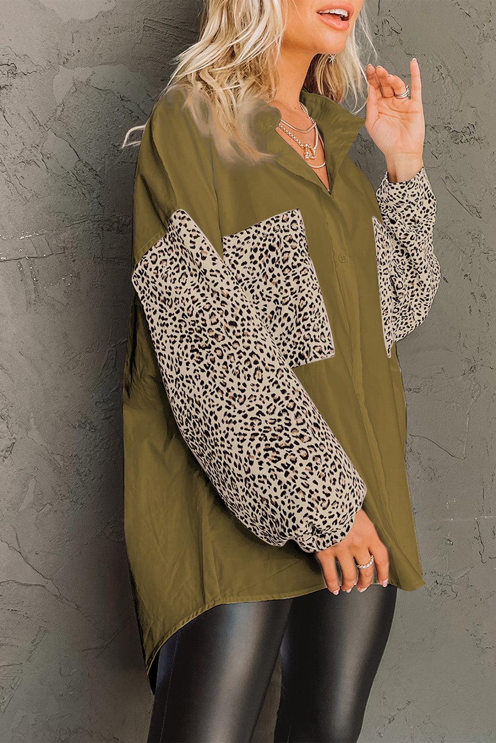 Chemise patchwork à manches longues et épaules tombantes