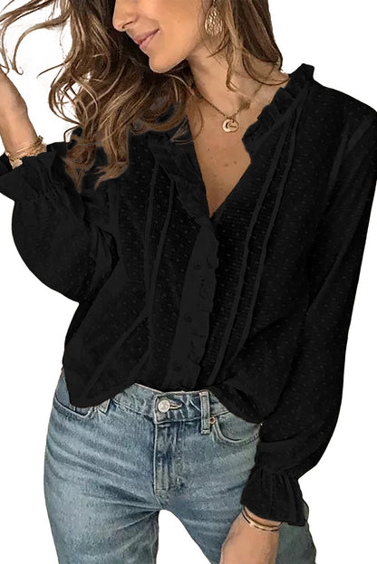 Camisa abotonada con volantes y lunares