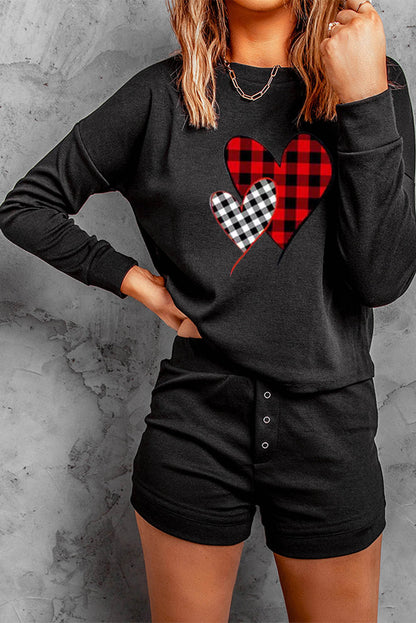 Ensemble deux pièces haut à manches tombantes et short en tricot côtelé gris